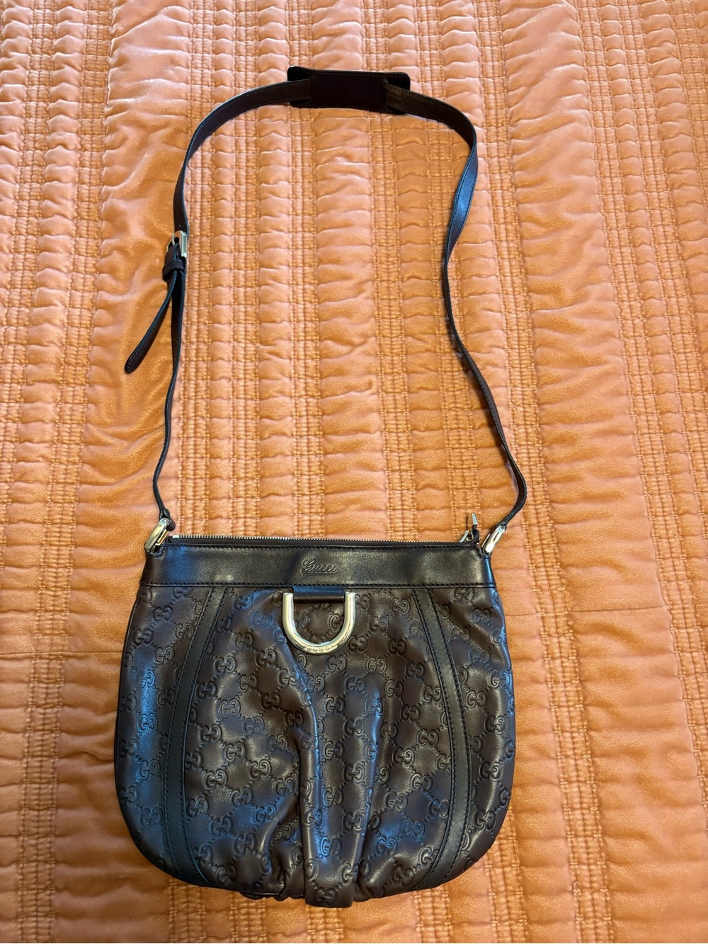 Authentic Gucci Brown Guccissima Leather Abbey D-Ring Messenger